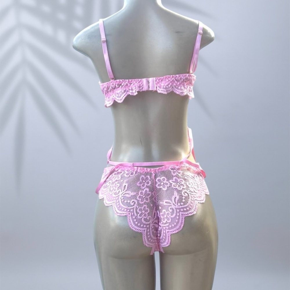 Heart Charm Lace Strappy Teddy Lingerie in Pink ✧ S - Picture 3 of 4
